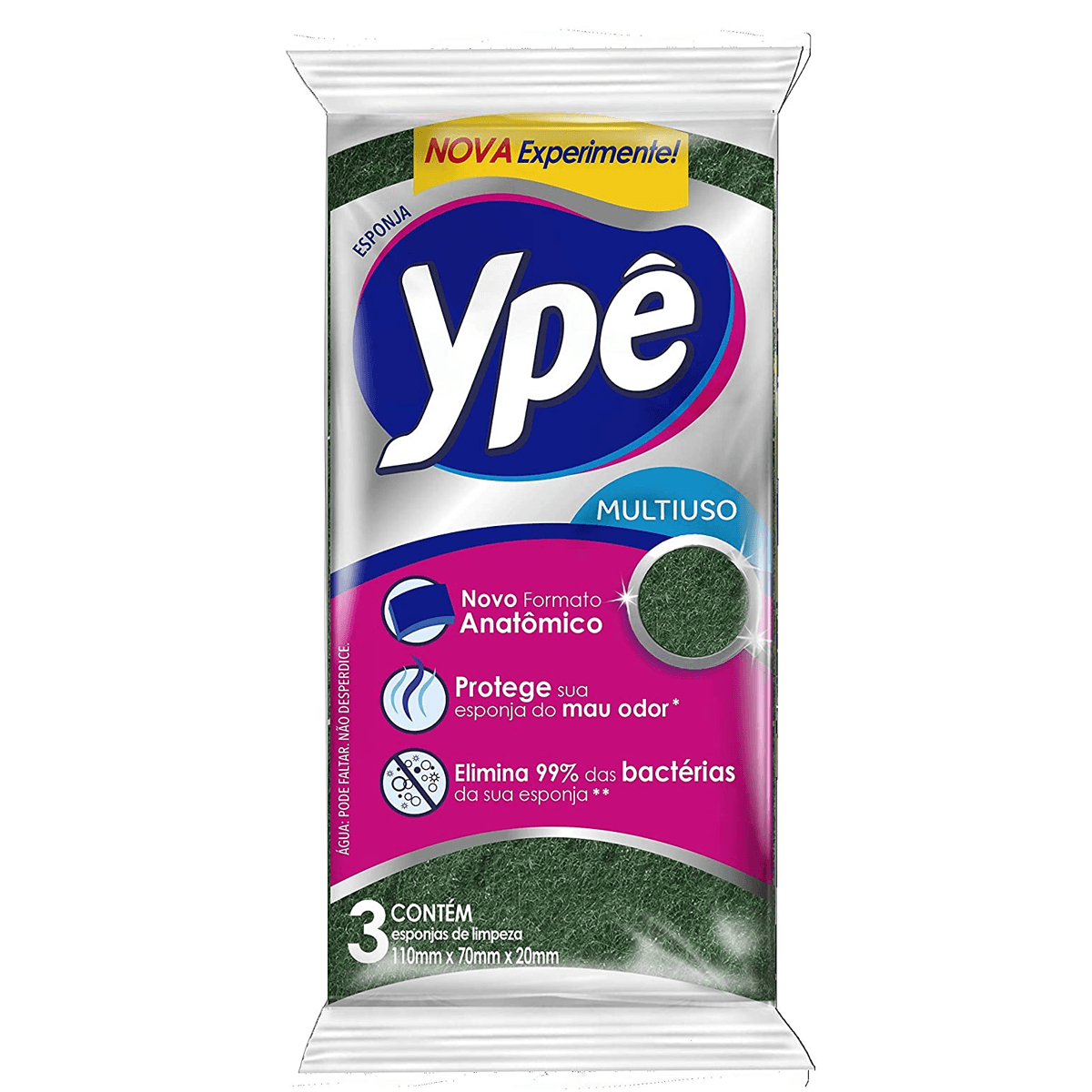 Esponja Dupla Face Verde e Amarela com 3 unidades Ypê