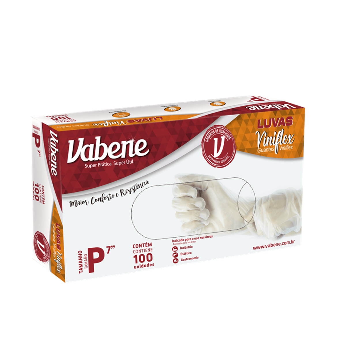 Luva Vinilflex sem Pó P com 100 unidades Vabene
