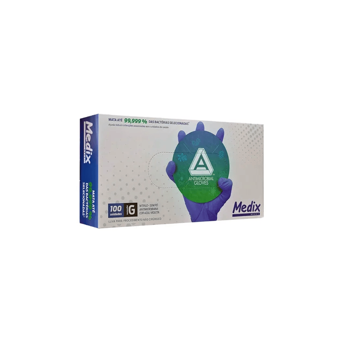 Luva Descartável Nitrílica AMG sem Pó Azul G CA 44086 Medix