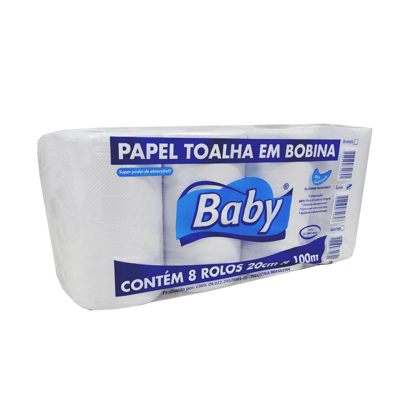 Papel Toalha Bobina Luxo Branco 8x100m Baby - Braslimpo