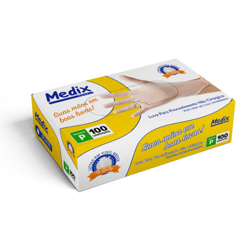 Luva Vinil sem Pó P CA 44562 com 100 unidades Medix
