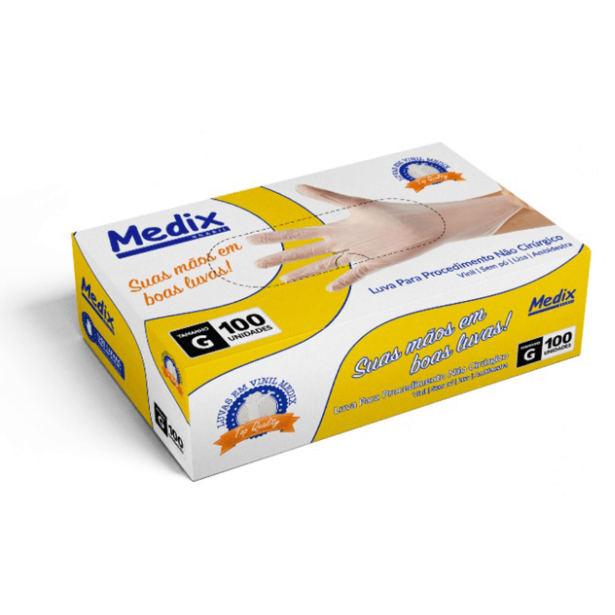 Luva Vinil sem Pó G CA 48203 com 100 unidades Medix