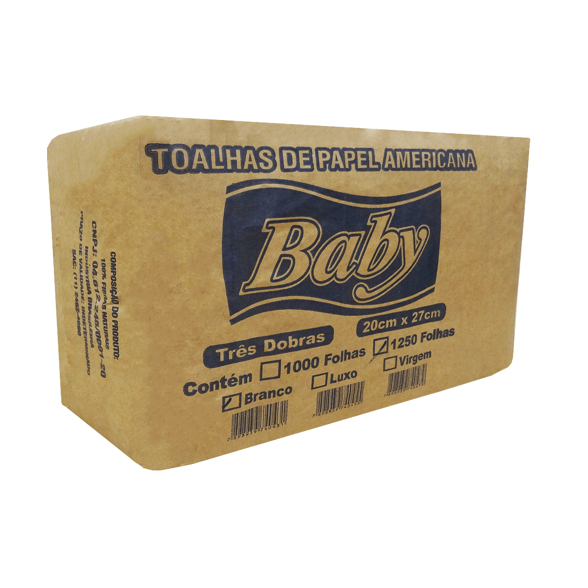 Papel Toalha Interfolha 3 Dobras Folha Simples Branco 1.250 folhas Baby