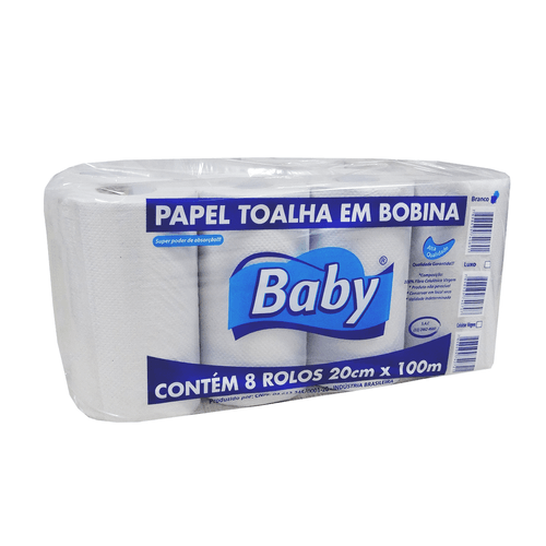 Papel Toalha Bobina Branco 20x100 Baby
