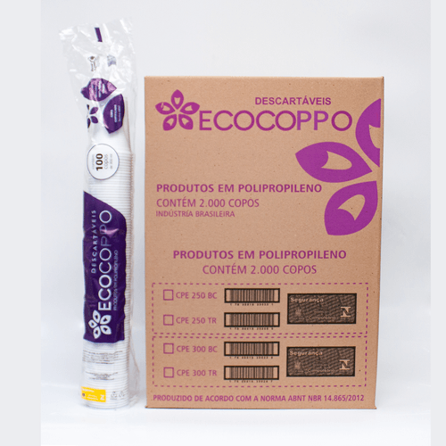 Copo Descartável Branco PP 20x100x300ml Ecocoppo