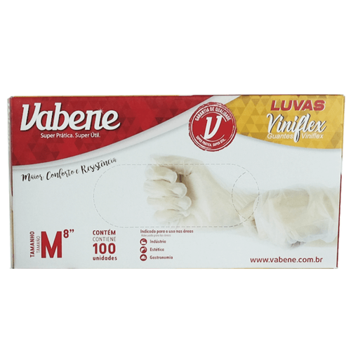 Luva Vinilflex sem Pó M com 100 unidades Vabene