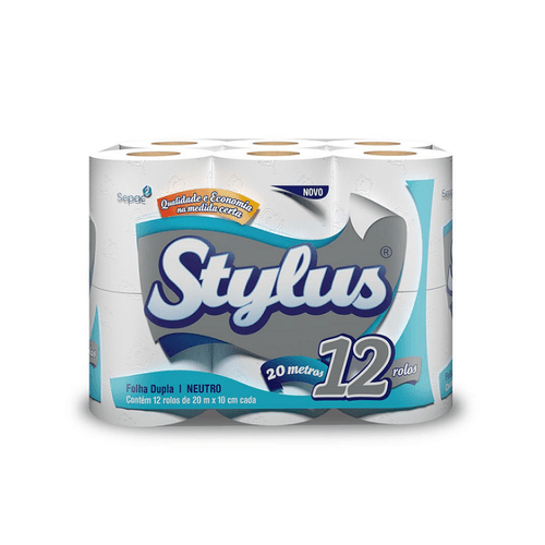 Papel Higiênico Folha Dupla Neutro 20 metros com 12 rolos Stylus