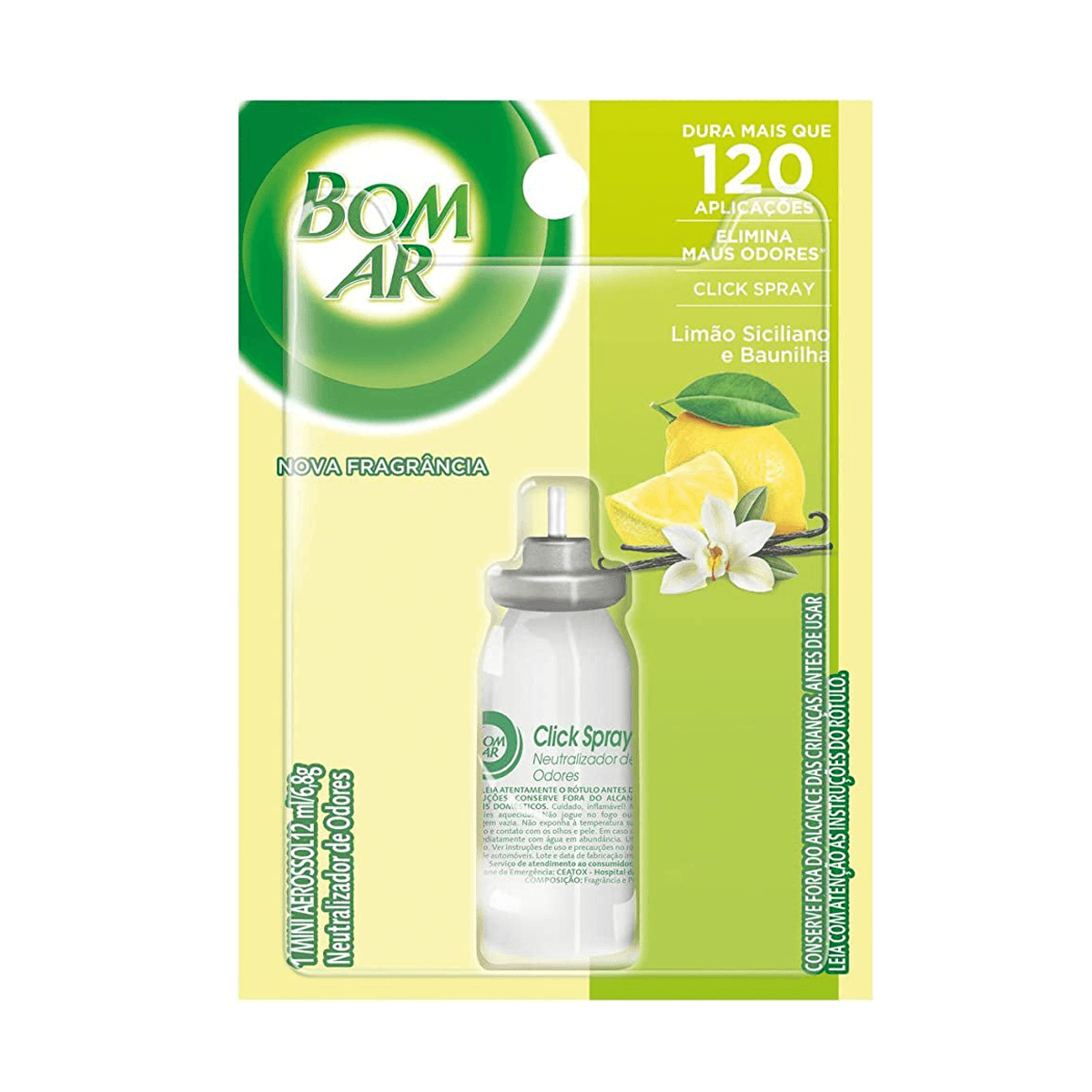 Odorizador Refil Click Spray Limão Siciliano e Baunilha 12ml Bom Ar