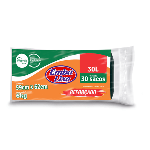 Saco para Lixo Embanew Reforçado Preto 30L com 30 unidades Embalixo