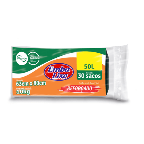 Saco para Lixo Embanew Reforçado Preto 50L com 30 unidades Embalixo