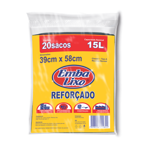 Saco para Lixo Reforçado Almofada Preto 15L com 20 unidades Embalixo