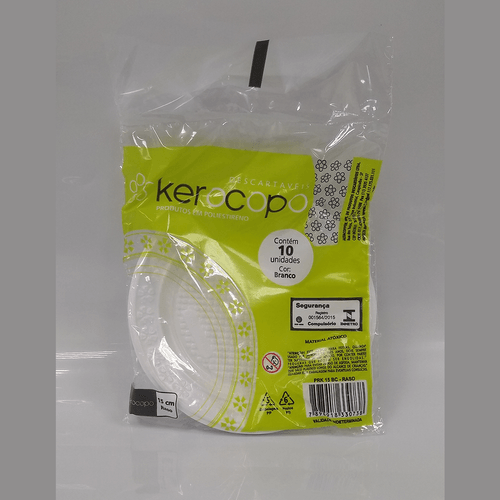 Prato Descartável Raso PR-15 com 10 Unidades Kerocopo