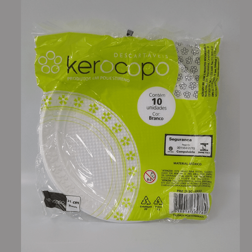 Prato Descartável Raso PR-21 com 10 Unidades Kerocopo