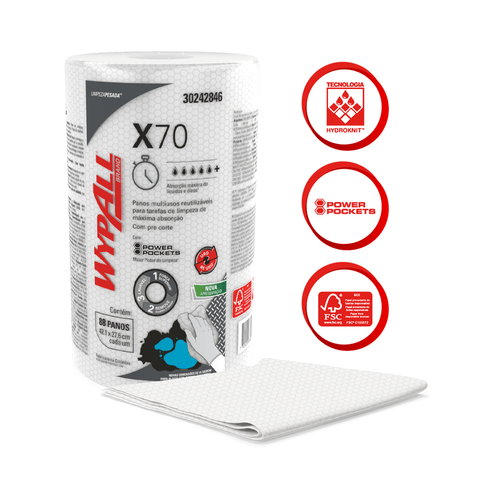 Pano Multiuso X70 Branco com 88 Panos 42,1x27,6cm Wypall
