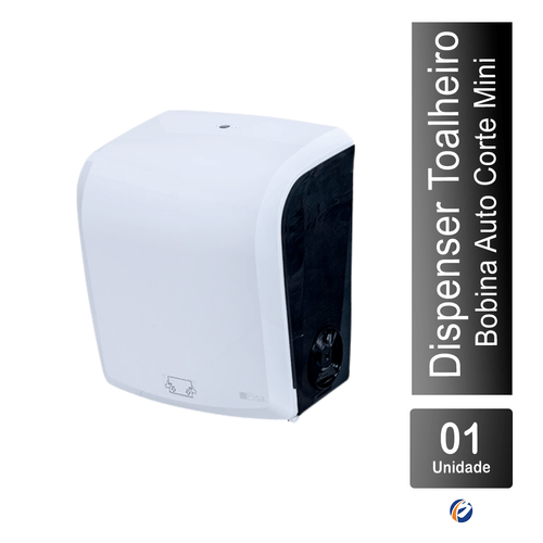 Dispenser Toalheiro Bobina Mini Auto Corte Branco e Preto Elisa