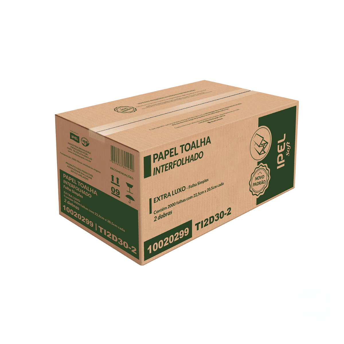 Papel Toalha Interfolha 2 Dobras Folha Simples Soft 2.000 folhas Ipel