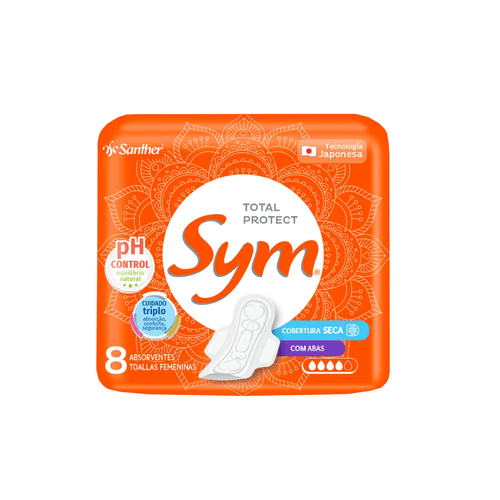 Absorvente Total Protect Cobertura Seca com Abas 08 Unidades Sym
