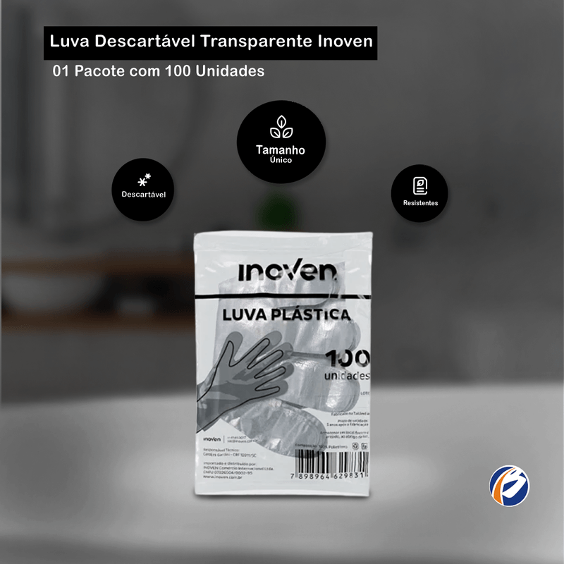 Luva Transparente Tamanho Unico com 100 Unidades Inoven 103397.png
