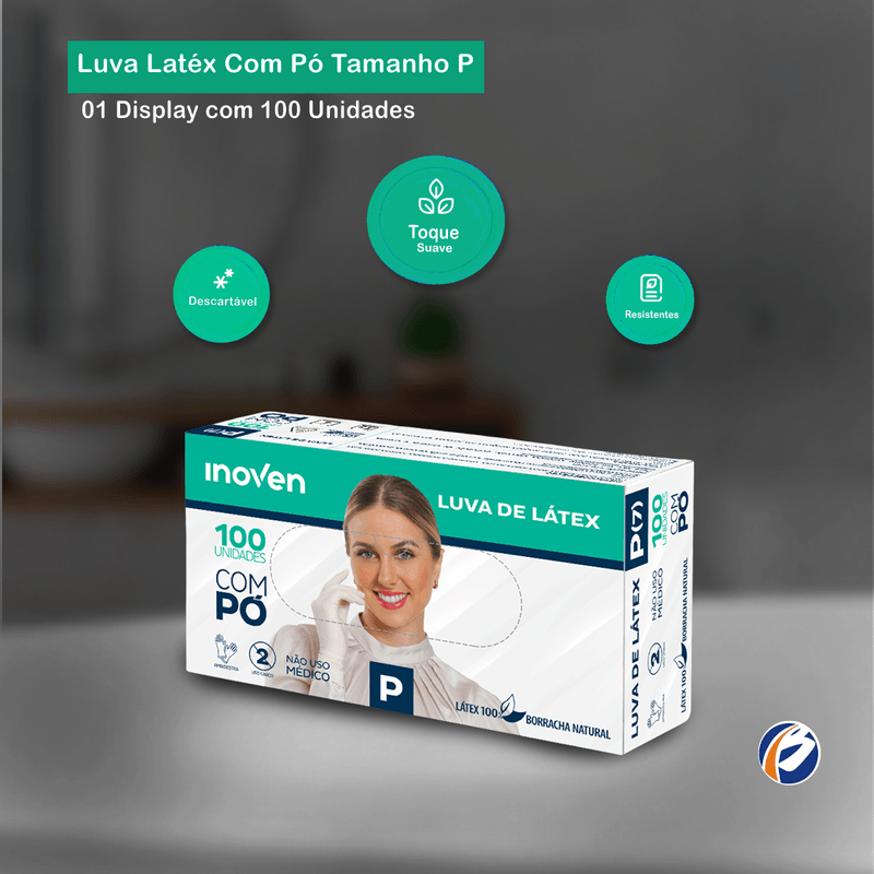 Luva Latex Com Po Transparente Tamanho P com 100 unidades Inoven 103412.png