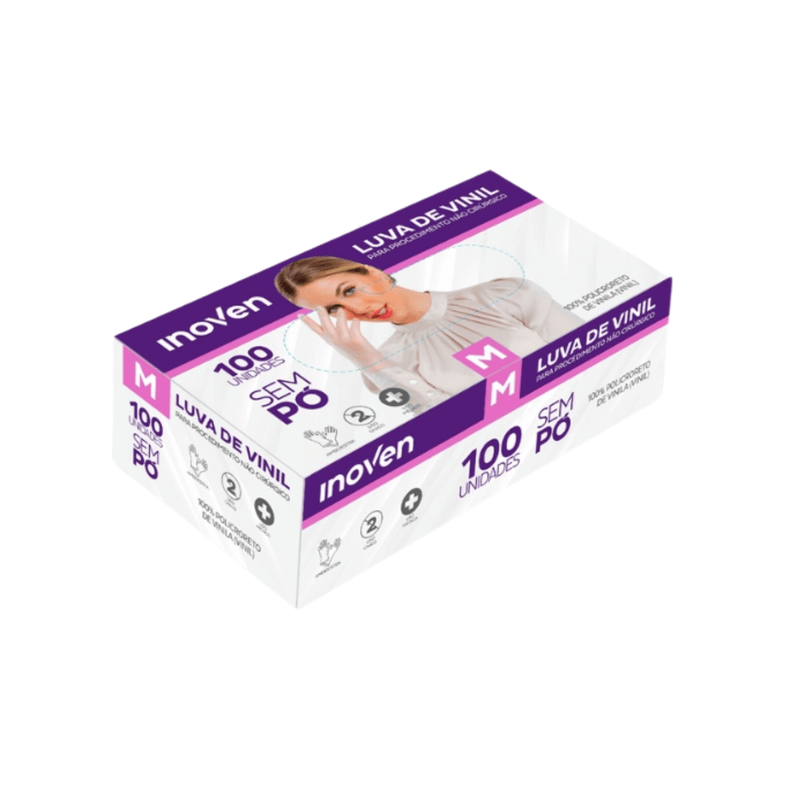 Luva Vinil Sem Po Tamanho M com 100 unidades Inoven 103405.png