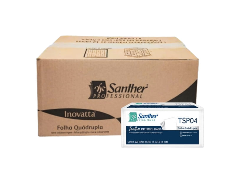 Papel Toalha Interfolha 02 Dobras Folha Quádrupla TSP04 1.200 folhas Inovatta