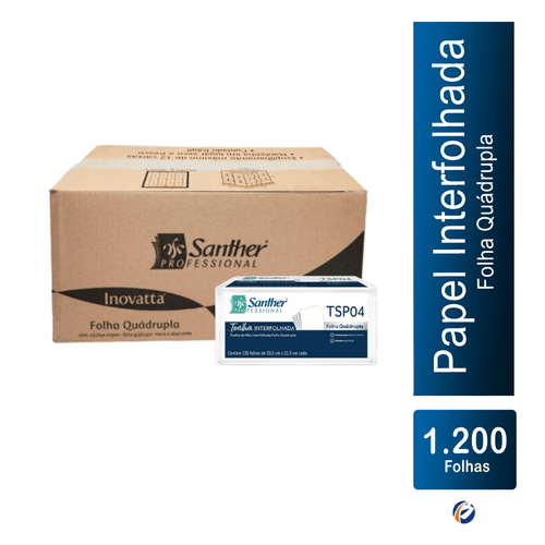 Papel Toalha Interfolha 02 Dobras Folha Quádrupla TSP04 1.200 folhas Inovatta
