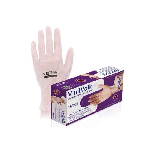 Luva Vinil sem Pó M CA 20722 com 100 unidades Volk