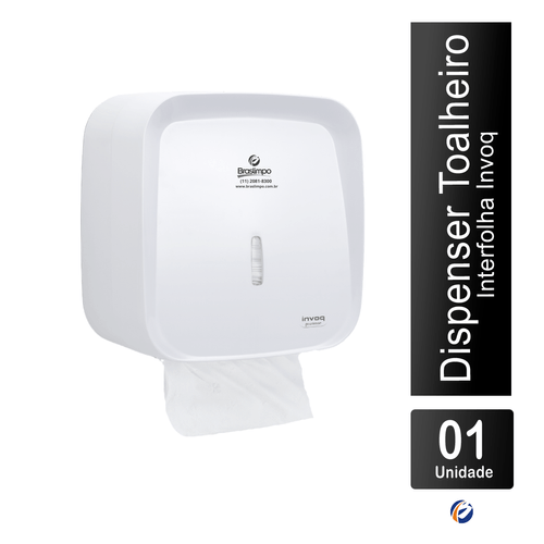 Dispenser Toalheiro Interfolha Branco Invoq Premisse com Logo Braslimpo