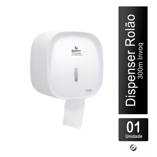 Dispenser Rolão 300m Branco Invoq Premisse com Logo Braslimpo