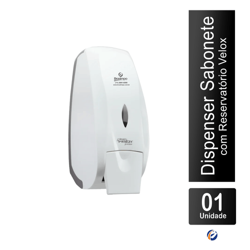 Dispenser de Sabonete com Reservatório 800ml Branco Velox Premisse com Logo Braslimpo