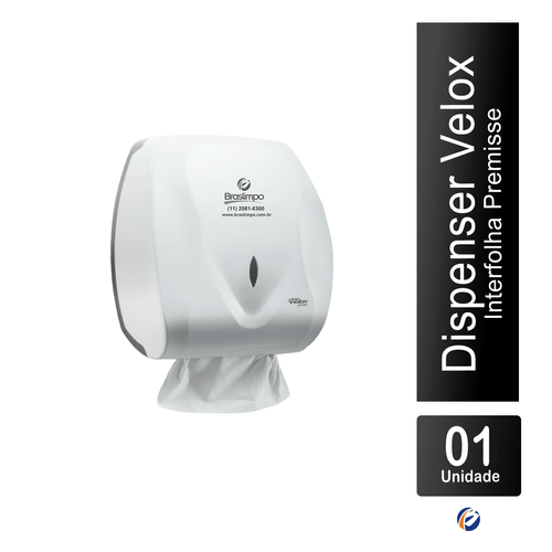 Dispenser para Papel Interfolha Branco Velox Premisse com Logo Braslimpo