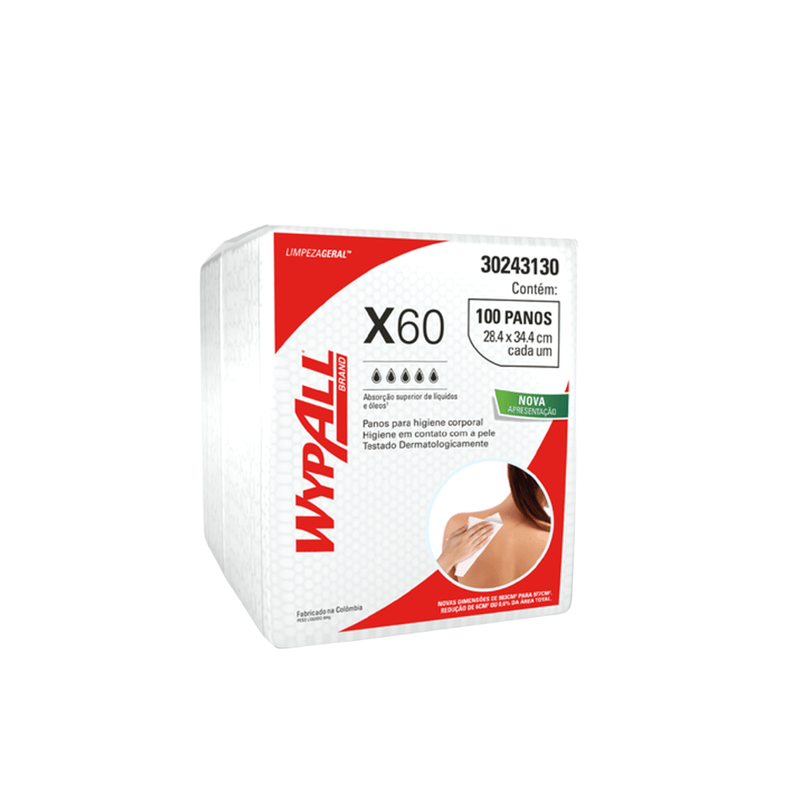 Pano Multiuso X60 Higiene Corporal Branco com 100 unidades Wypall 105136.png