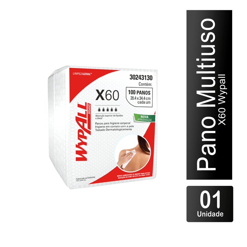 Pano Multiuso X60 Higiene Corporal Branco 100 unidades Wypall 105136.png