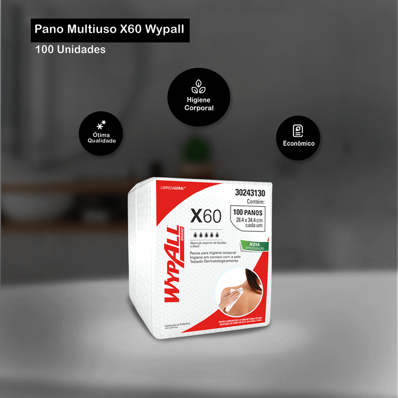 Pano Multiuso X60 Higiene Branco 100 unidades Wypall 105136.png