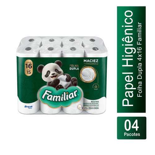 Papel Higiênico Folha Dupla 30m Leve 16 Pague 15 Fardo 4x16 Familiar