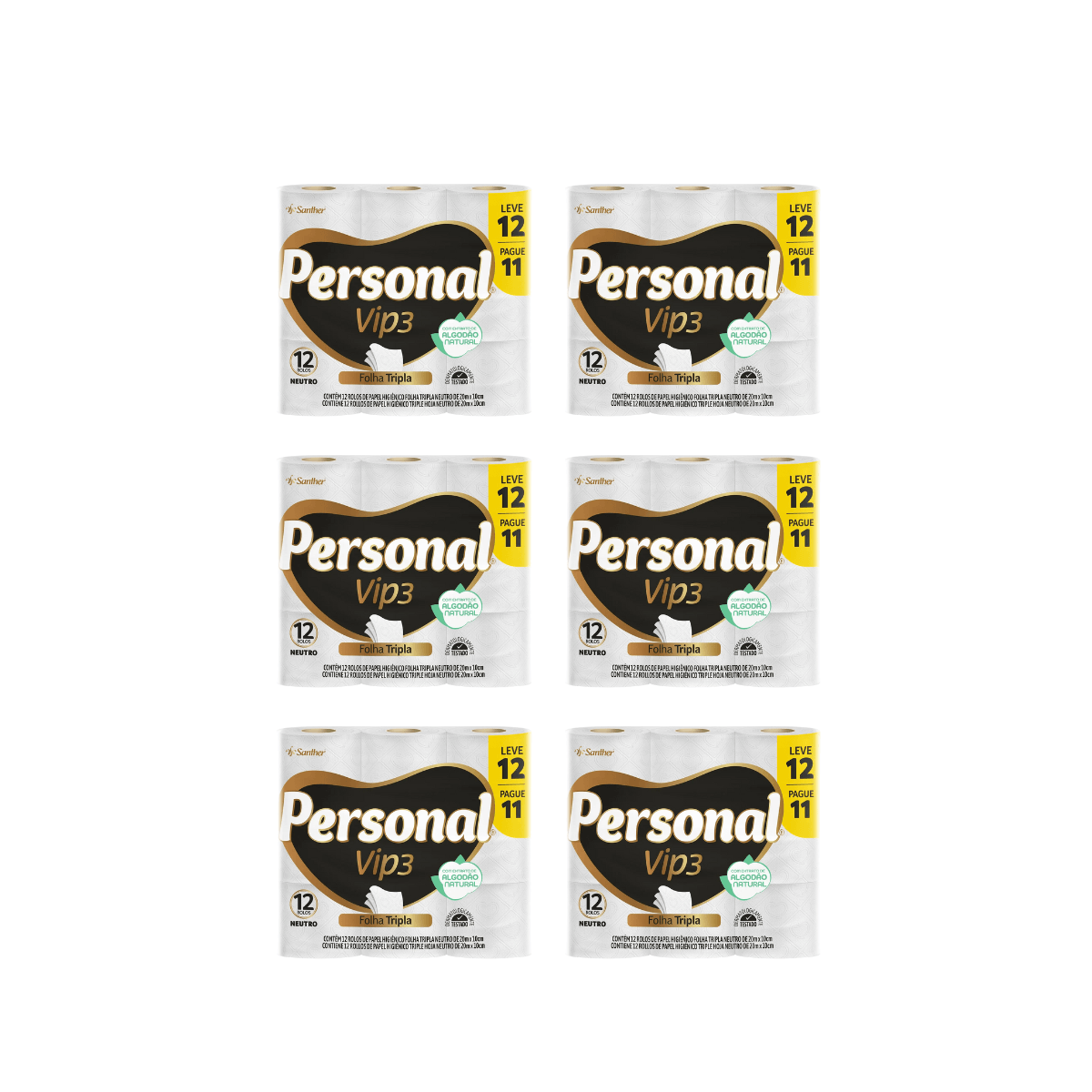 Papel Higiênico Folha Tripla Leve 12 Pague 11 6x12 Personal Vip