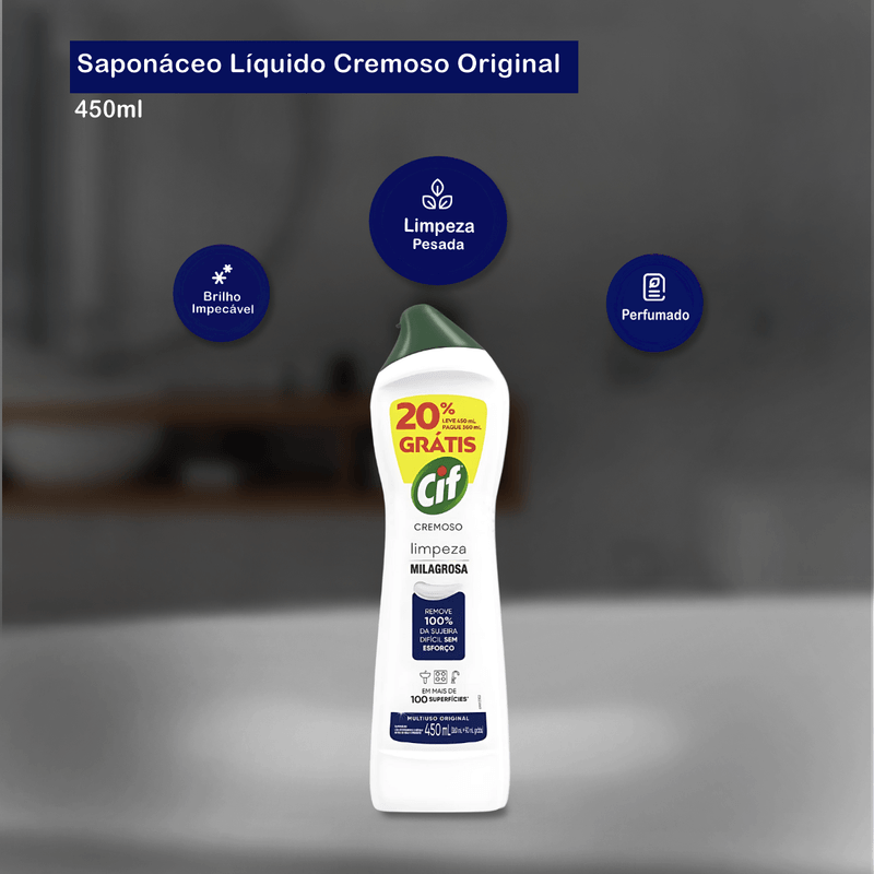 Saponaceo Higienizador Multiuso Cremoso Remove 100- da Sujeira 450ml Cif 103368.png
