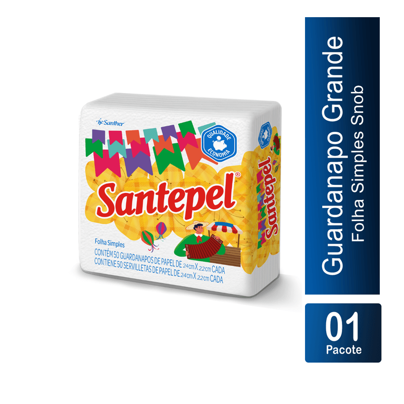 Guardanapo Pequeno Folha Simples 24x22 com 50 Unidades Santepel 101187
