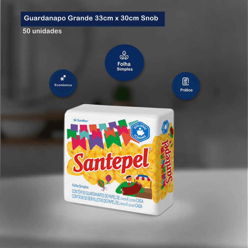 Guardanapo Pequeno Folha Simples com 50 Unidades Santepel 101187