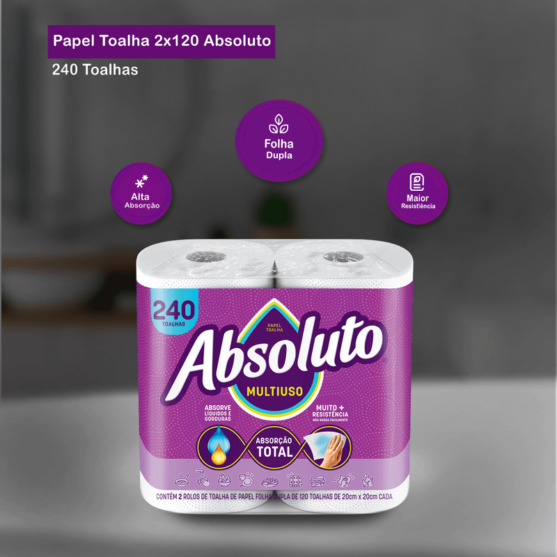 Papel Toalha Folha Dupla com 02 rolos Absoluto 106408