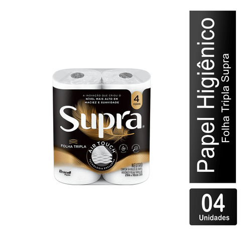 Papel Higiênico Folha Tripla 20m com 04 Rolos Supra