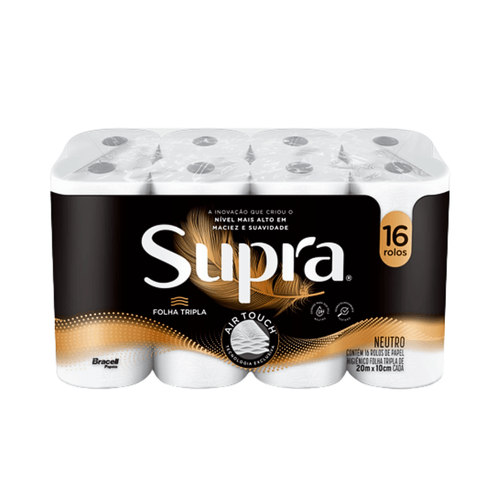 Papel Higiênico Folha Tripla 20m com 16 Rolos Supra