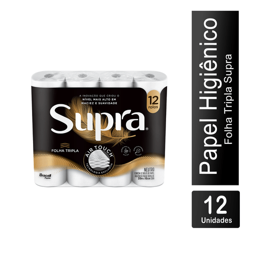 Papel Higiênico Folha Tripla 20m com 12 Rolos Supra