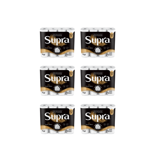 Papel Higiênico Folha Tripla 20m Fardo 6x12 Supra