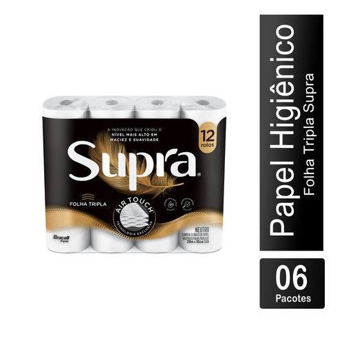 Papel Higiênico Folha Tripla 20m Fardo 6x12 Supra