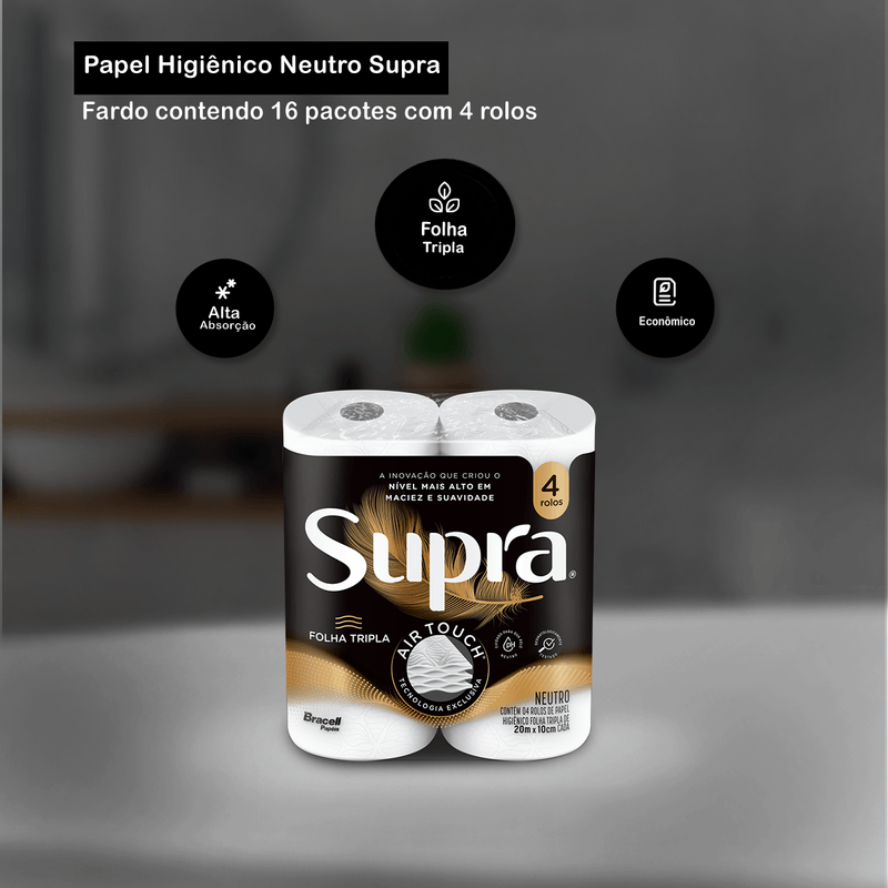 Papel Higienico Folha Tripla 20m Alta Absorcao 16x4 Supra 103724