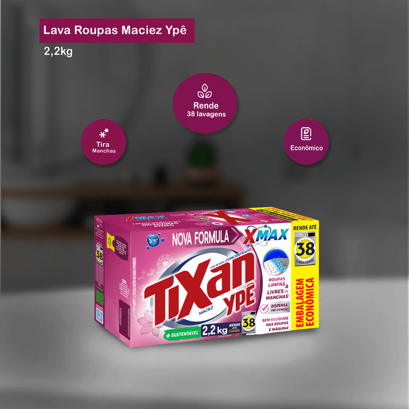 Lava Roupas em Po Maciez Tira Manchas 2,2kg Tixan Ype 103704