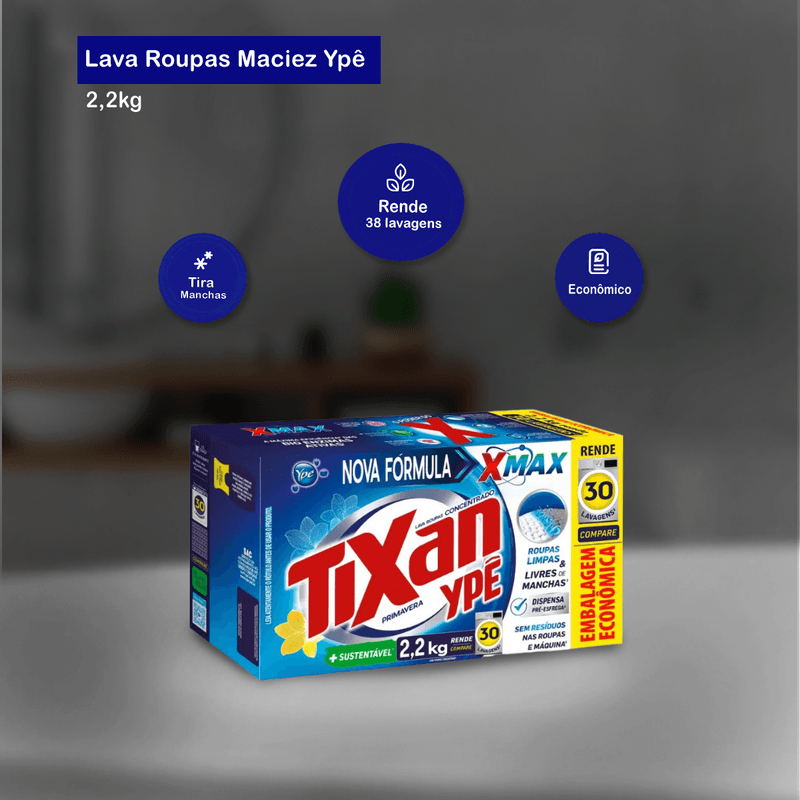 Lava Roupas em Po Maciez Tira Manchas 2,2kg Tixan Ype 103703