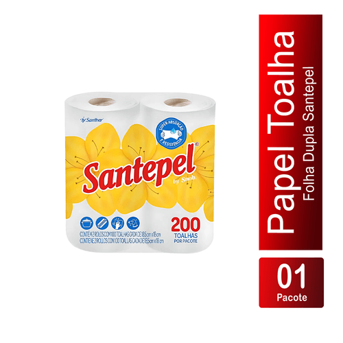 Papel Toalha Folha Dupla 2 Rolos c/100 Folhas cada Santepel