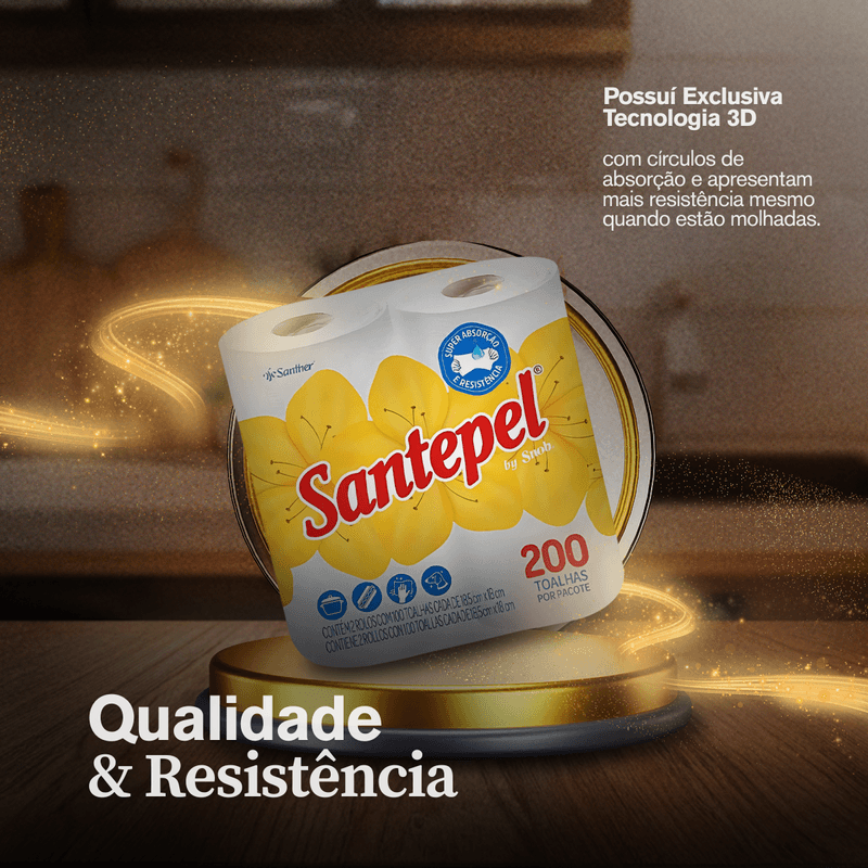 Papel Toalha Santepel Tecnologia 3D Branco Promocional com 2 Rolos 103359